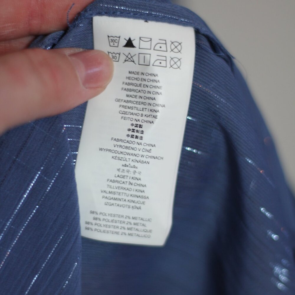 Michael Kors Blue Sheer‎ Metallic Striped Button Up Blouse Women's 2X - Picture 5 of 7